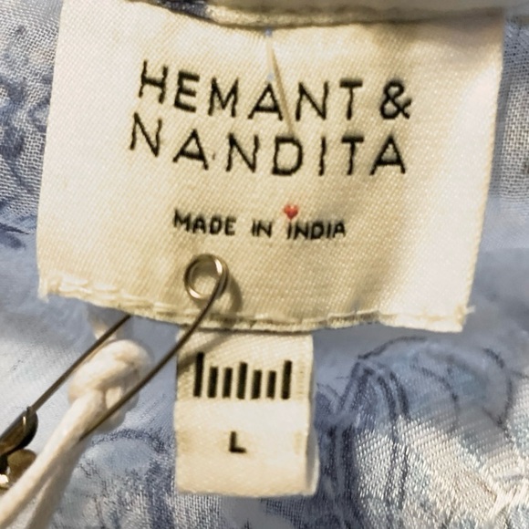 HEMANT AND NANDITA Blue/White Boho Top With Camisole Size Large $275 - Picture 13 of 16